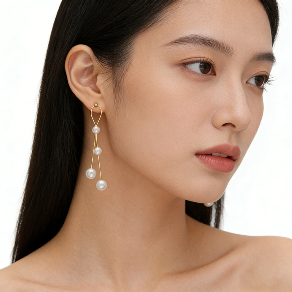 HyacinthS925 silver needle elegant long earrings for girls, sweet and trendy, pearl ear thread, simple earrings, tassels, real gold Specification image