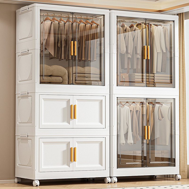 Folding storage cabinet, double-door hanging cabinet for clothes, sundries and toys, combination cabinet for organizing and storing, PP box cabinet