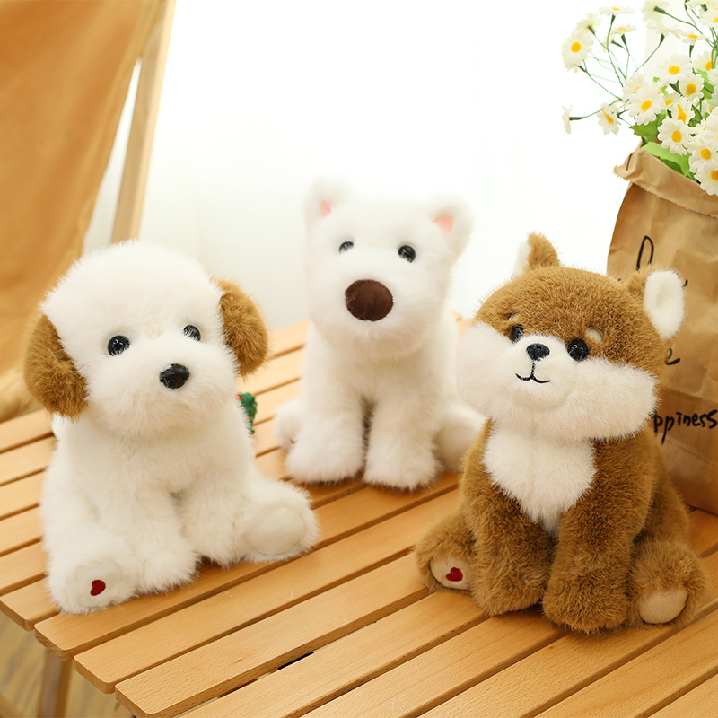 Cute sitting and lying West Highland plush toy Labrador, palm treasure Akita Dog, children's comfort dog wholesale