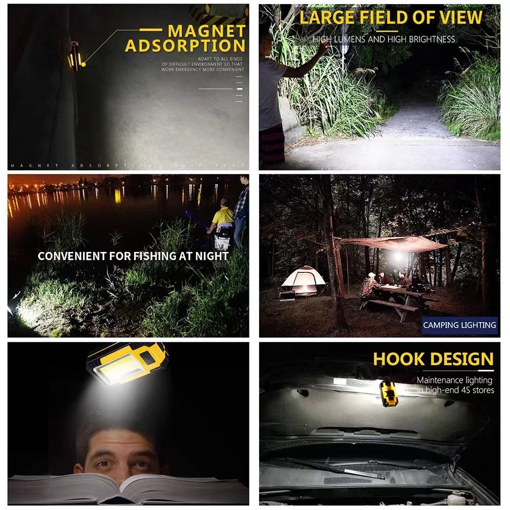 Cross-border led work lights, ultra-bright camping lights, COB auto repair lights, magnetic repair lights, flashlights, high-intensity camping lights Specification image