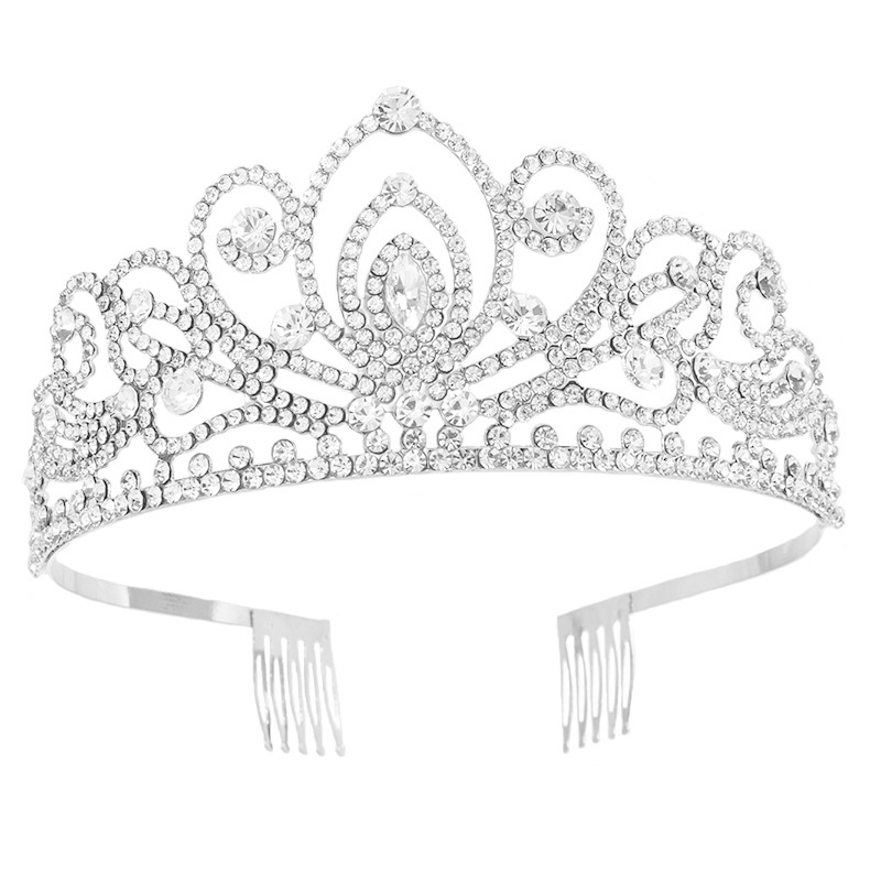 Amazon's best-selling cross-border European and American crystal crown headwear for women's wedding, grand and luxurious rhinestone crown, princess banquet headwear and hair accessories Specification drawing