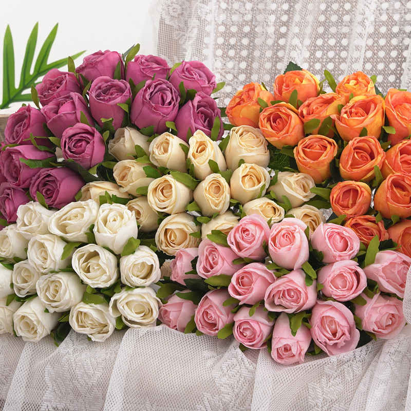 15头焦边韩妃玫 仿真花假花家居装饰婚庆新娘手捧花路引花束