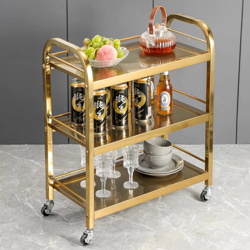 Three-layer stainless steel dining trolley for commercial hotel catering services full figure