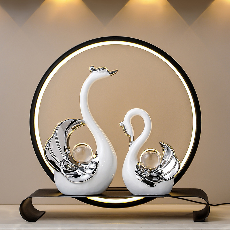 轻奢高档水晶球天鹅摆件一对客厅酒柜电视柜装饰品结婚送新人礼物