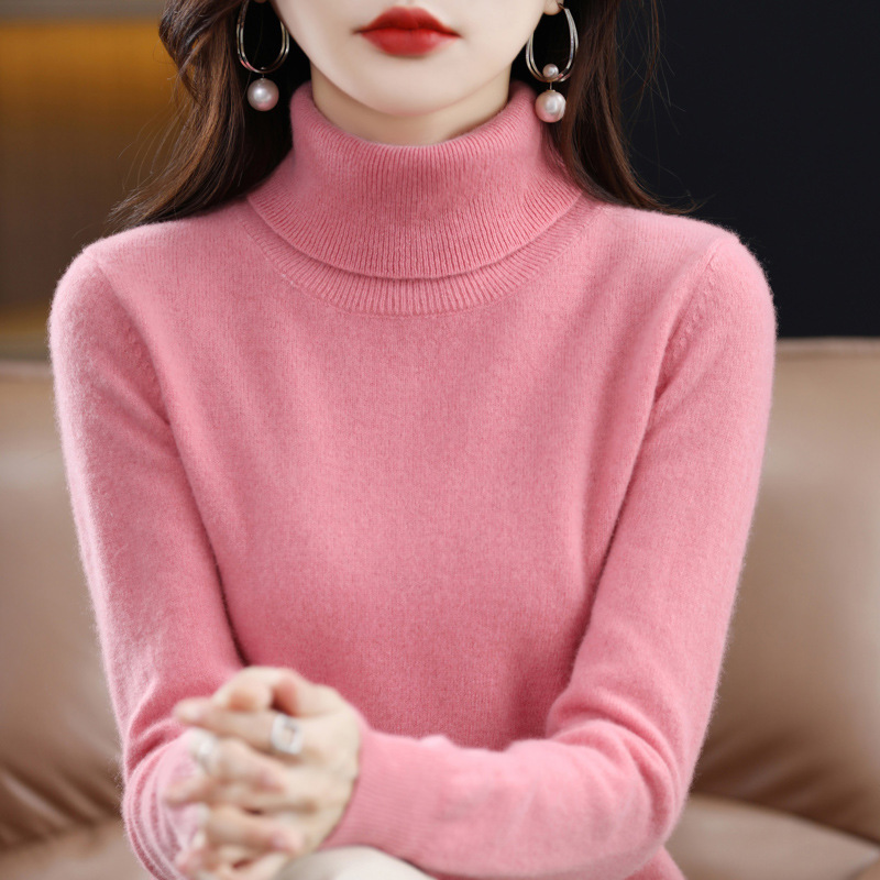 High-neck wool sweater for women in autumn and winter, 100 pure wool base layer, loose sweater pullover, wool knitted sweater Specification image