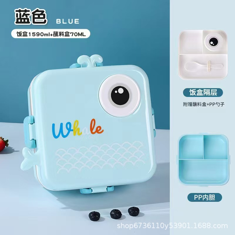 Cartoon cute stainless steel insulated lunch box with tableware, sauce box, compartments, sealed with lid, anti-scald and heat-insulating lunch box Application Scenario