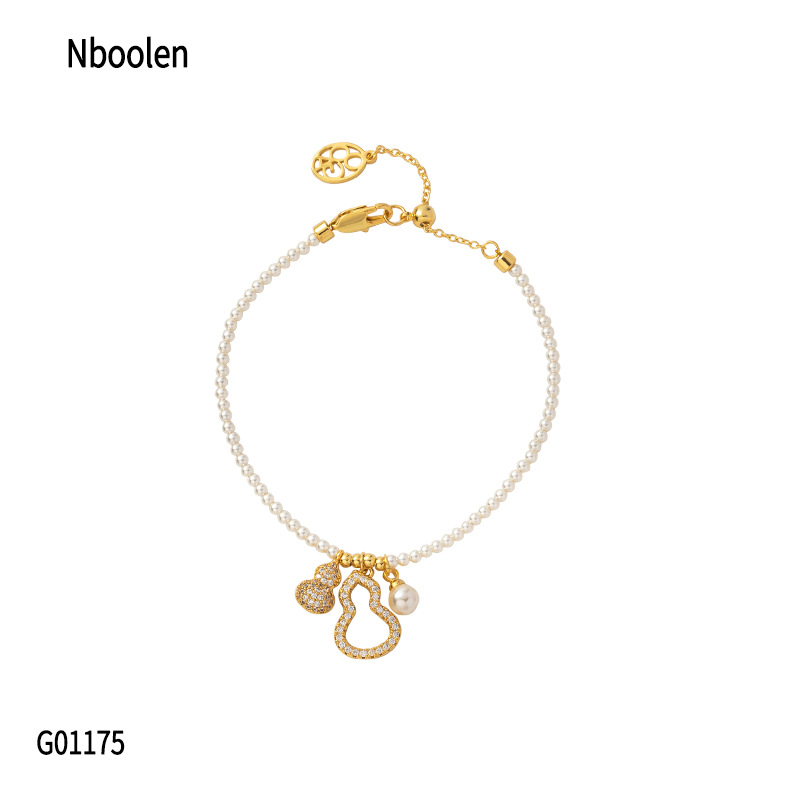 French-style zircon hollowed-out gourd pearl pendant bracelet, light luxury and high-end feel, fashionable and elegant, versatile jewelry for women Item Picture