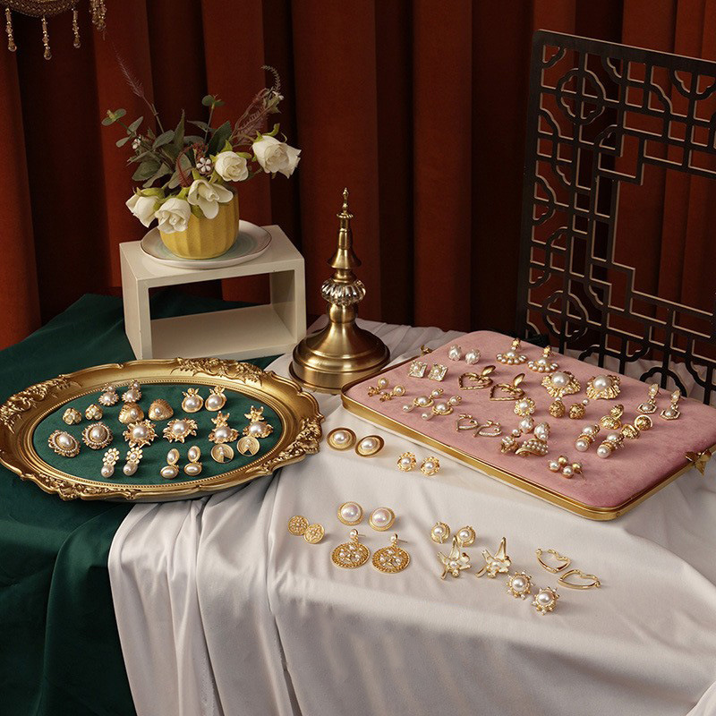 珍珠夏季不掉色小香风耳环镂空玫瑰925银针几何耳饰小众设计ins风