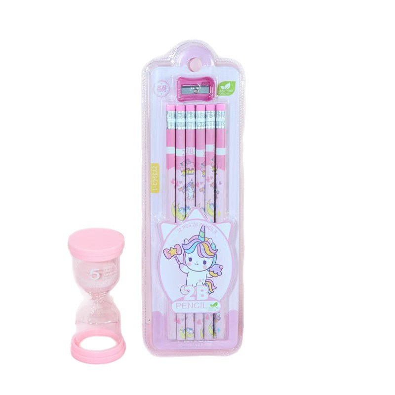 12-piece small leather-tipped pencils with pencil sharpeners, box gift, student graphite core 2B unicorn pencils Item Picture