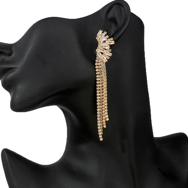 Hot-selling Korean-style light luxury zircon tassel earrings on Ali Express, cross-border European and American elegant rhinestone earrings and accessories full figure