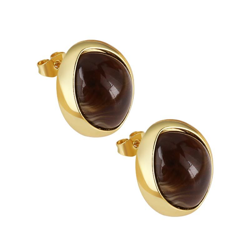 Wholesale and direct sales of cross-border copper-plated smooth resin button cat-eye round high-end light luxury stud earrings and earrings from the manufacturer Item Picture