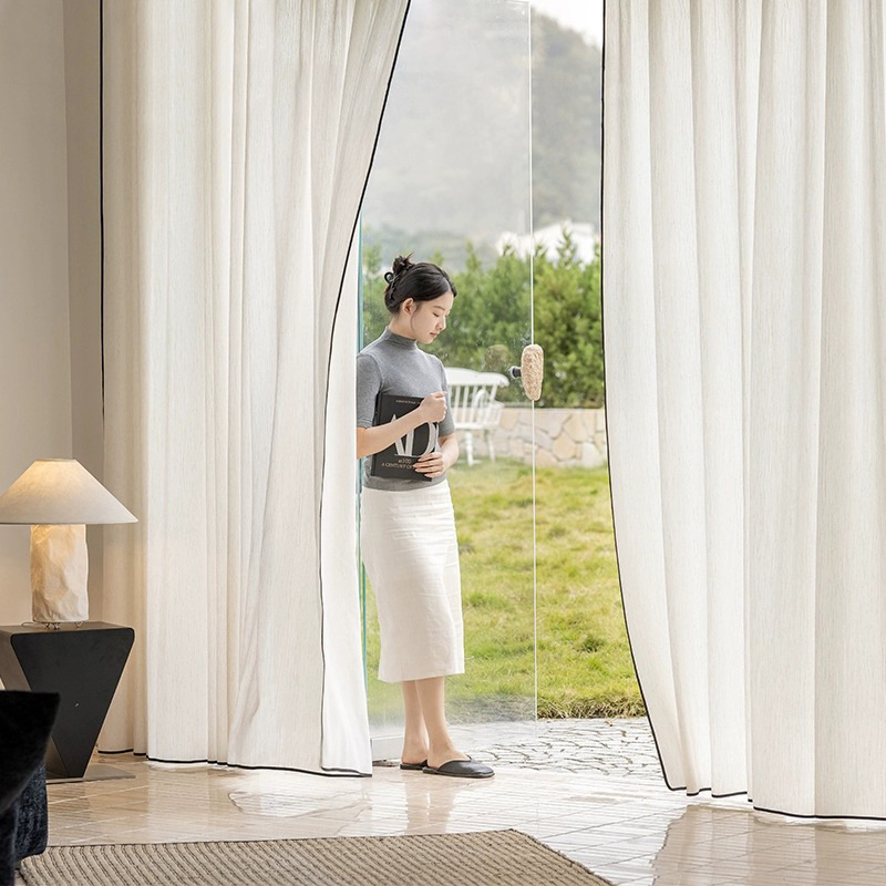 条纹亚麻纱奶油风窗帘纱帘麻色扶风纱软糯窗纱纱帘客厅卧室阳台产品图