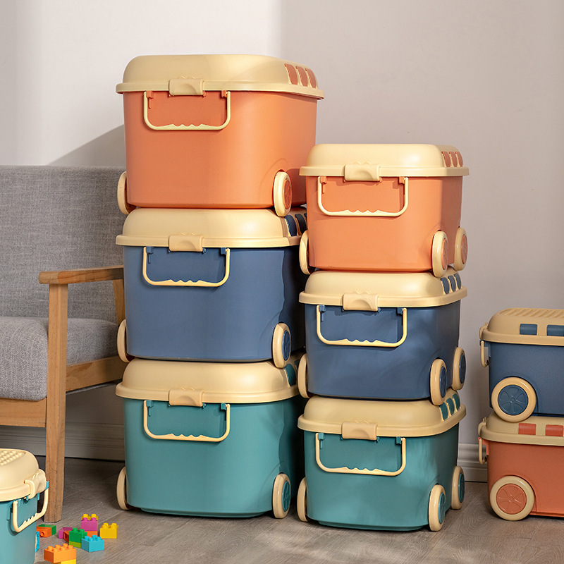 儿童玩具收纳箱可爱卡通小汽车可移动箱子塑料箱大容量收纳箱