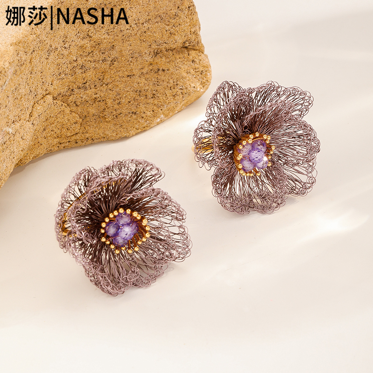 Nasha cross-border best-selling hand-woven copper wire flower ring, high-end and light luxury camellia flower high-end open ring