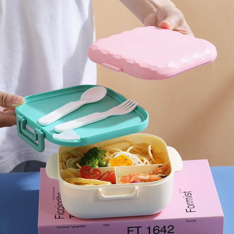 Nordic InS-style modern sealed lunch box, student dormitory bento box with lid, multi-functional compartments bowl with fork and spoon Specification image