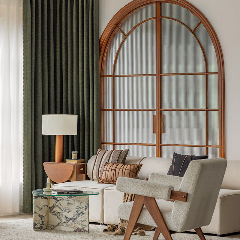 2025新款网红椿野鱼骨纹棉麻提花遮光窗帘中古风美拉德色系奶油风产品图