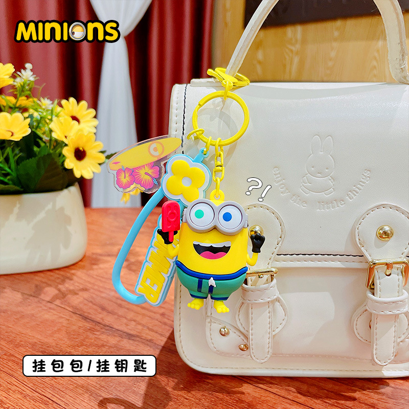 Official cartoon Minions Summer Time keychains, couple cute schoolbags, pendants, figurines, key chains and small gifts Application Scenario