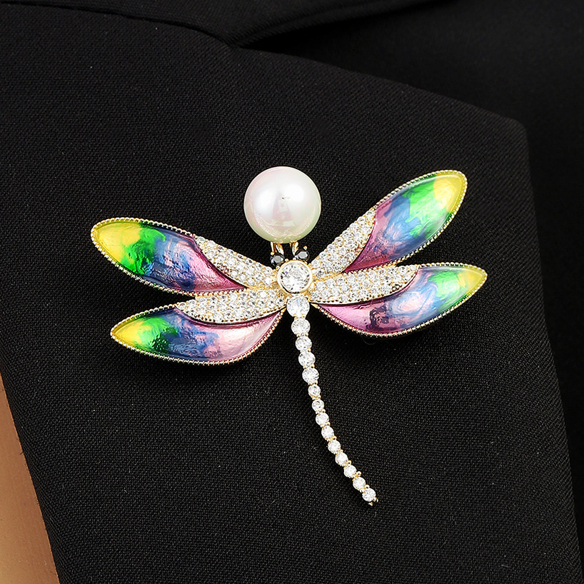 旭晖饰品精致铜锆镀真金烤漆蜻蜓胸针高级感气质胸花时尚百搭配饰
