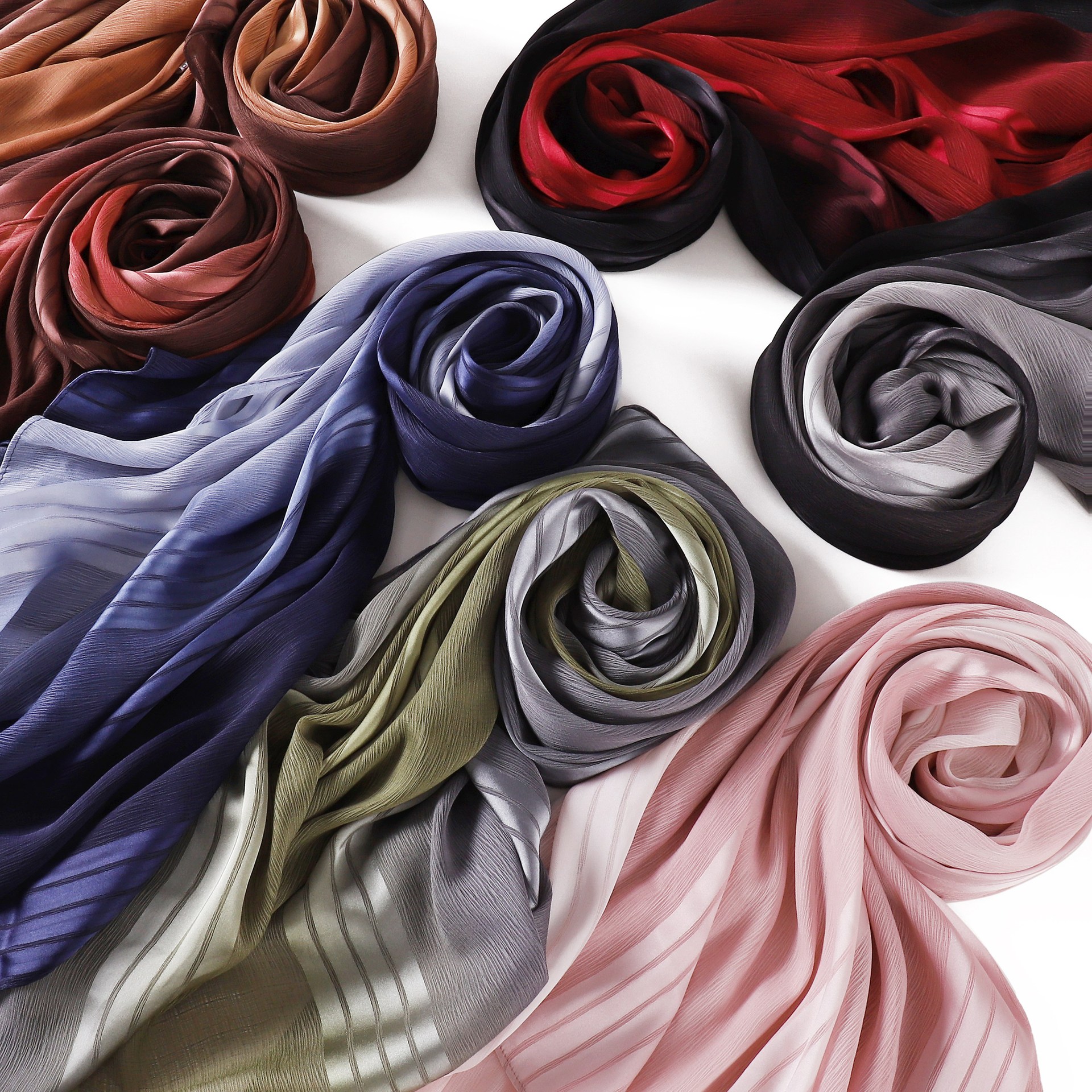 新款披肩渐变色围巾褶皱条纹头巾CottonViscoseHijabF736