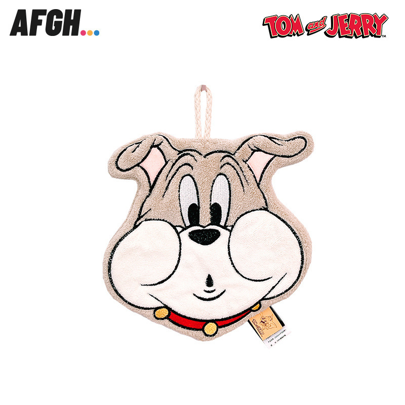 AFGH正版猫和老鼠斯派克头像擦手巾刺绣双面吸水厨房浴室擦手毛巾白底实物图