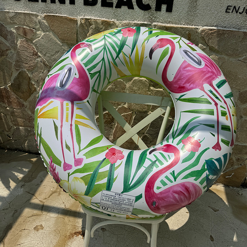 Cross-border exclusive adult swimming rings, tropical leaf flamingo swimming rings, thickened eco-friendly material with handles and underarm rings Specification image