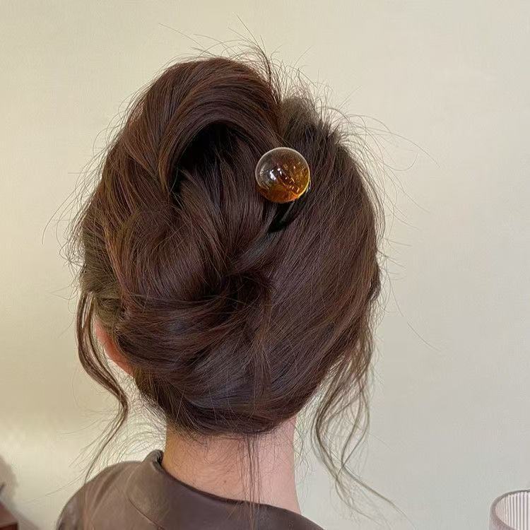 New high-end coconut jelly round ball, retro and simple beaded U-shaped hairpin, acrylic hairpin, updo, headwear and hair clip Specification drawing