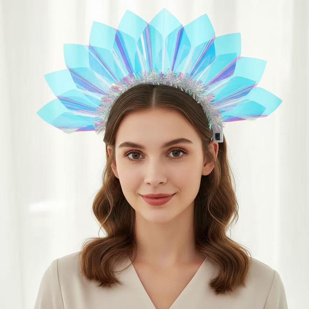 Direct sales of laser luminous headbands from cross-border manufacturers in Europe and America. Wholesale of stage, evening and performance decoration color film luminous headbands details Picture