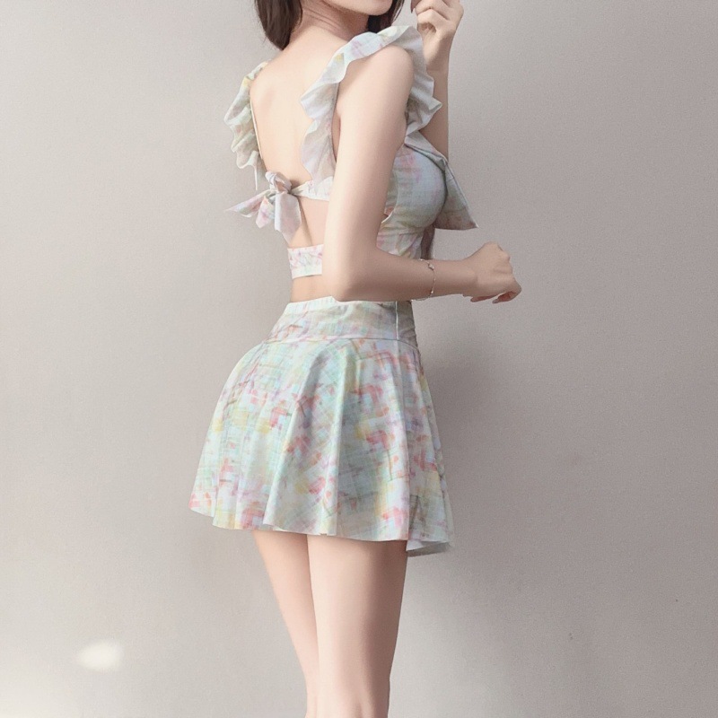 【】 Pure Desire Style Sweet Hot spring two-piece swimming swimsuit for women, conservative to hide flesh, large-sized student swimsuit for women's sports trend Application Scenario