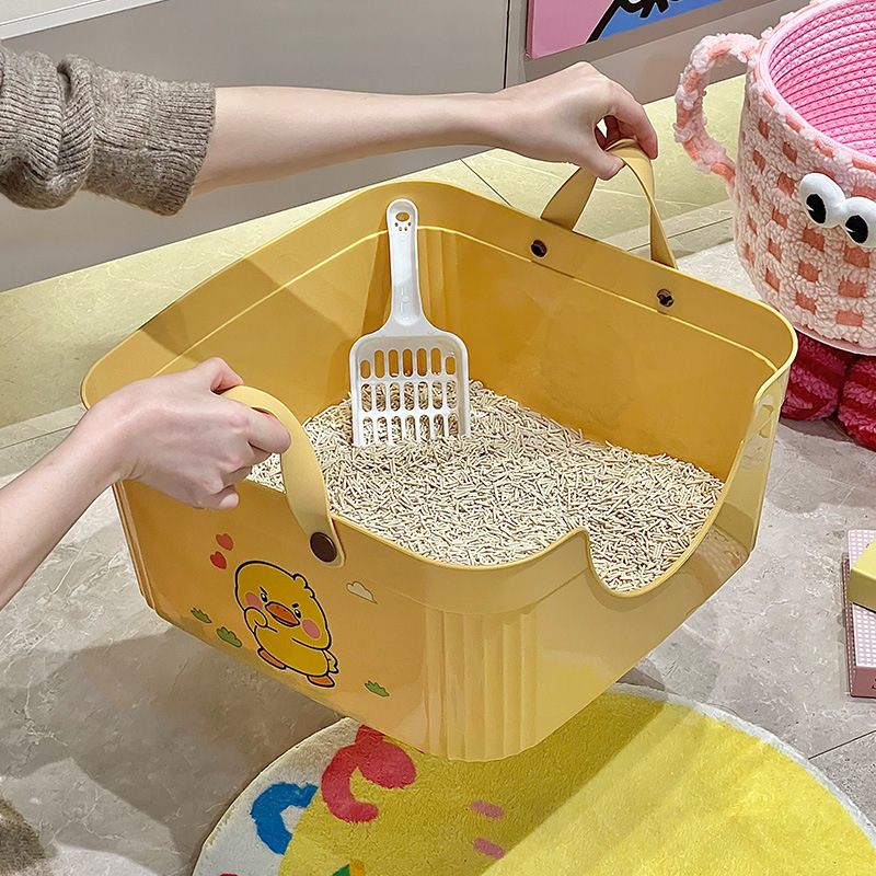 Rongka Pet Cross-border Semi-enclosed cat litter box, high border guard, splash-splashing cat toilet, large open cat litter box, and comes with a cat litter shovel