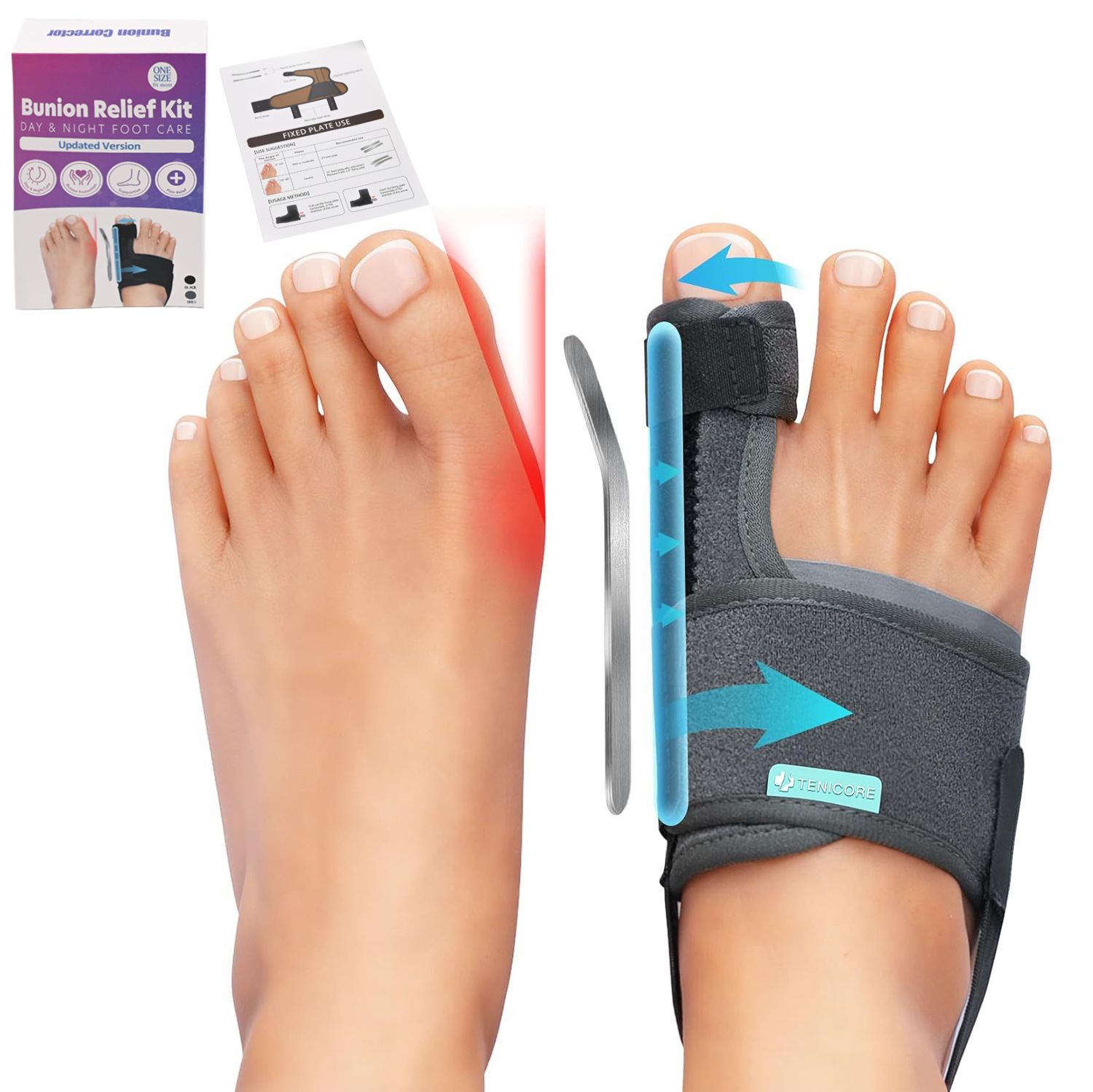 Thumb valgus corrector, male and female toe valgus separator, toe overlap separation, correctional aluminum strip support