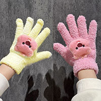 Wholesale solid-color plush gloves with thickened fleece, outdoor couple knitted, children's warm, students, five-fingered, men and women details Picture