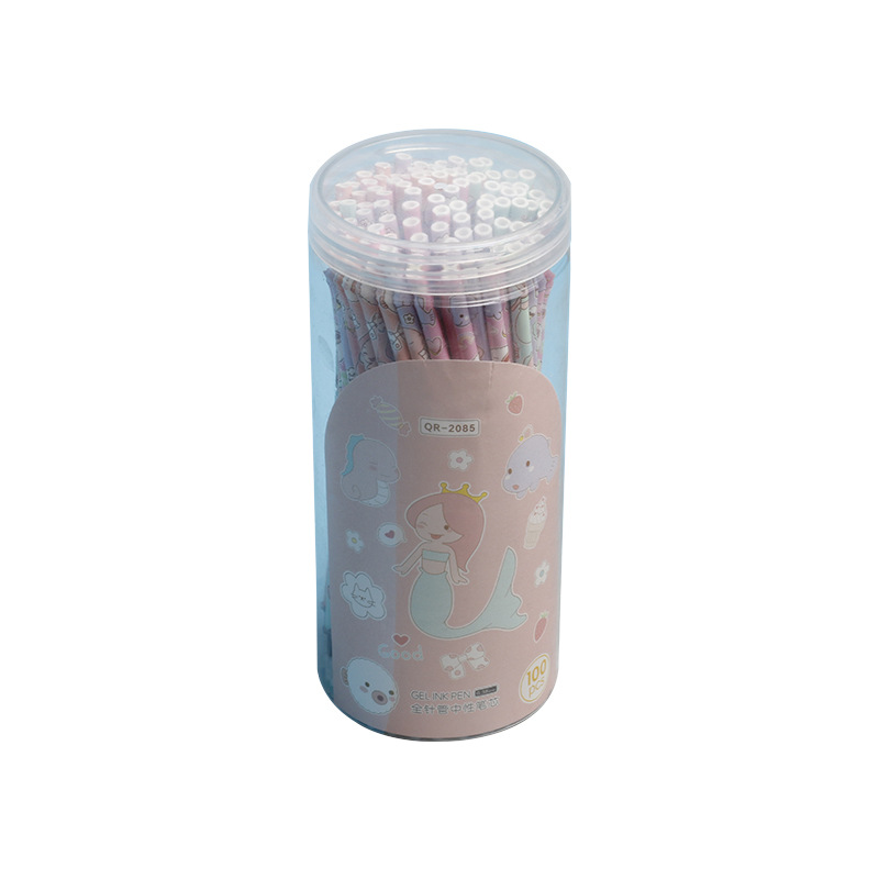 Wholesale of 100 barrel-packed gel pen refills with cartoon color printed rods and 0.5mm black refills Item Picture