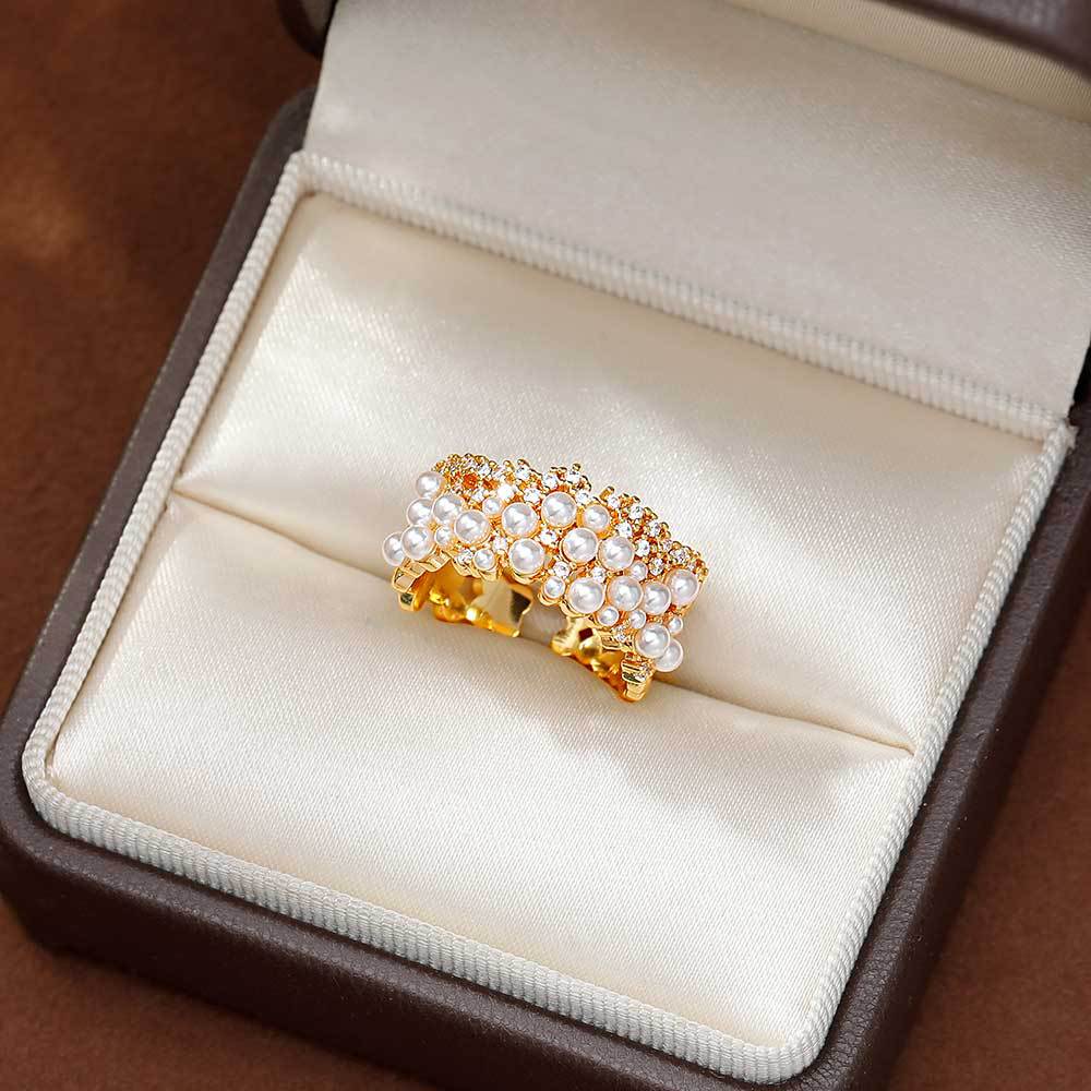 Hyacinth moda full circonitas perlas francés premium sentido anillo abierto mujer influencers explosivo estilo ligero extravagancia strass multiplos anillos details Picture