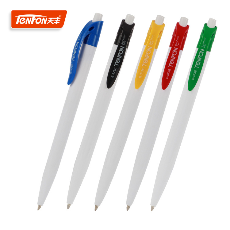 Tianfeng Advertising Ballpoint Pen Wholesale White Fine rod 0.7MM advertising gift Ballpoint Pen 573E plastic Press Pen full figure