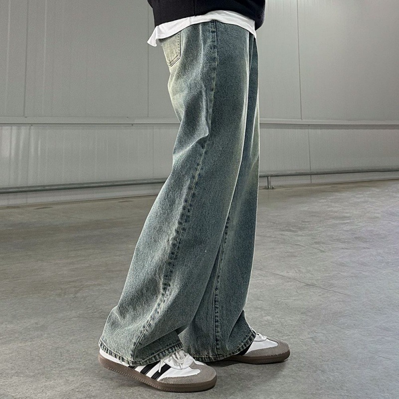 MYQ retro washed distressed jeans for men's autumn new style Korean trendy loose wide-leg straight-leg pants for casual wear