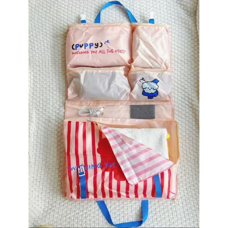 Cute six-in-one clothing storage bag, suitcase, clothes organization bag, underwear and underpants, portable hanging bag for travel and business trips Application Scenario