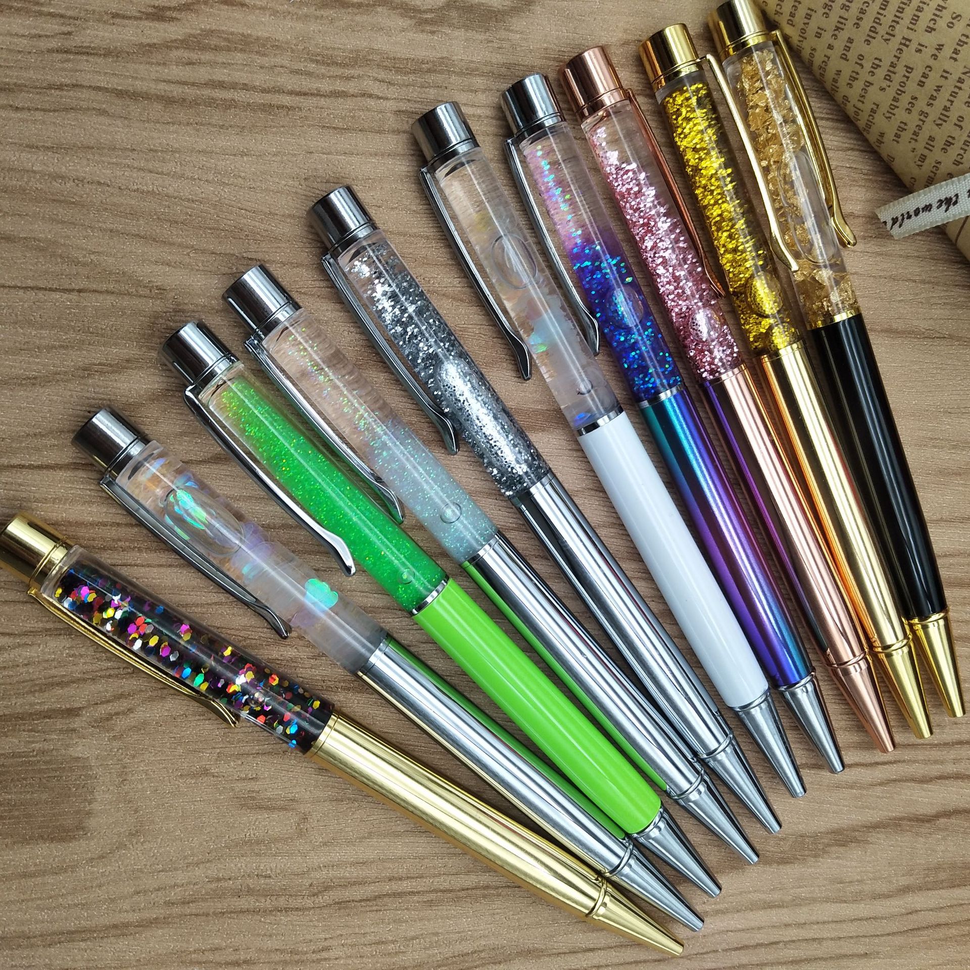 Sand gold powder in oil pens, crystal pens, metal pens, empty tube pens, in-stock gifts, advertising pens, ballpoint pens Item Picture