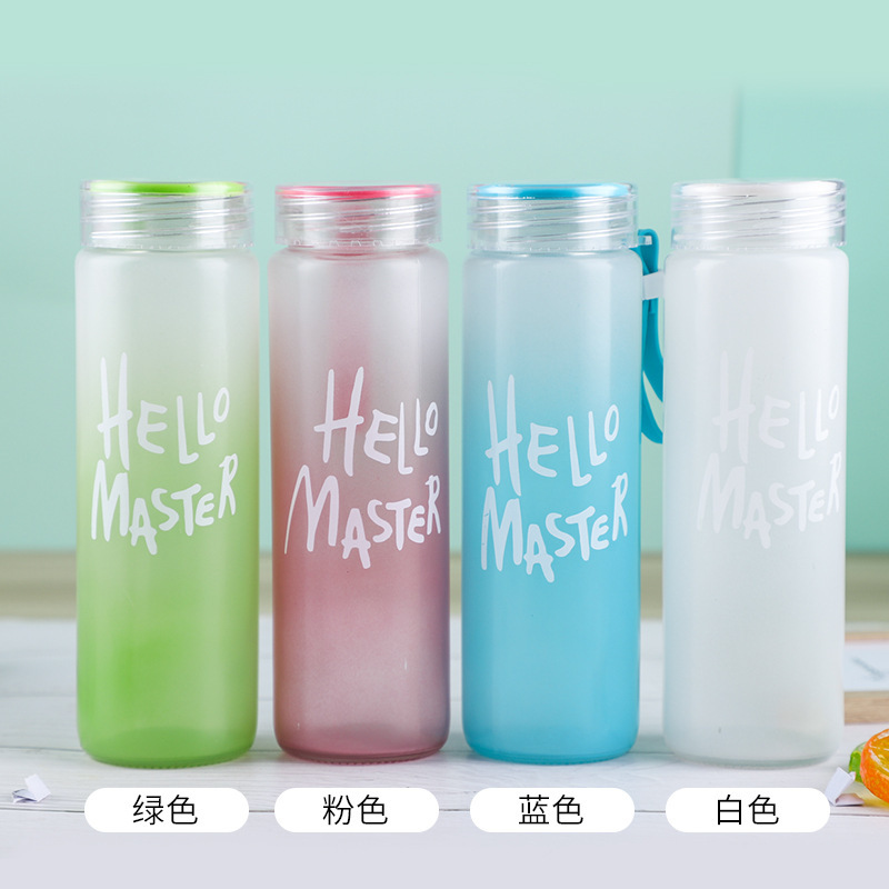 批发磨砂七彩杯玻璃杯耐热渐变色便携水杯广告杯子礼品杯水杯logo