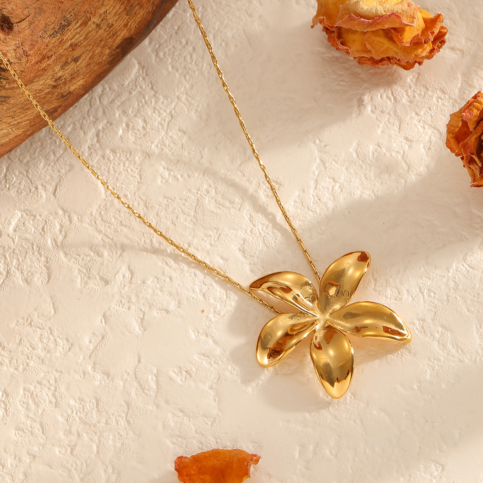 花朵个性自然新款不锈钢轻奢潮流吊坠不掉色高级感小众项链产品图