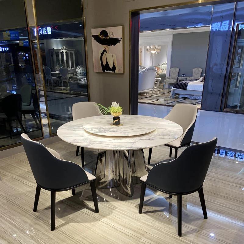 Star Factory wholesals Xiangxuemei natural marble dining tables, round Italian simple and light luxury luxury stone dining tables, household tables Specification image