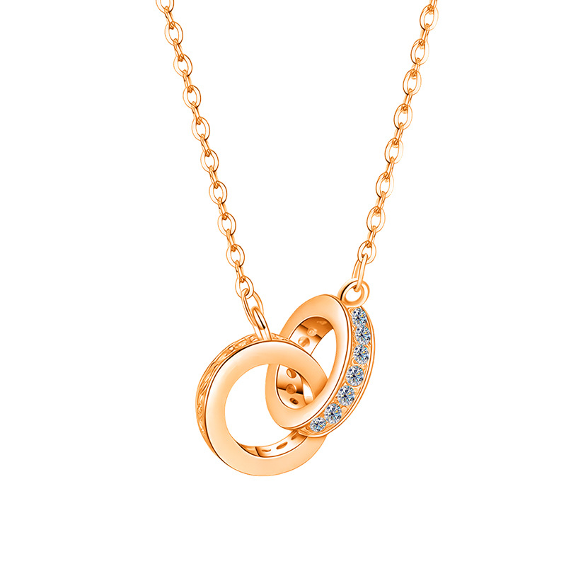 New internet-famous necklace, versatile for women, niche design, high-end and elegant double-ring collarbone sweater chain, silver jewelry wholesale Specification image
