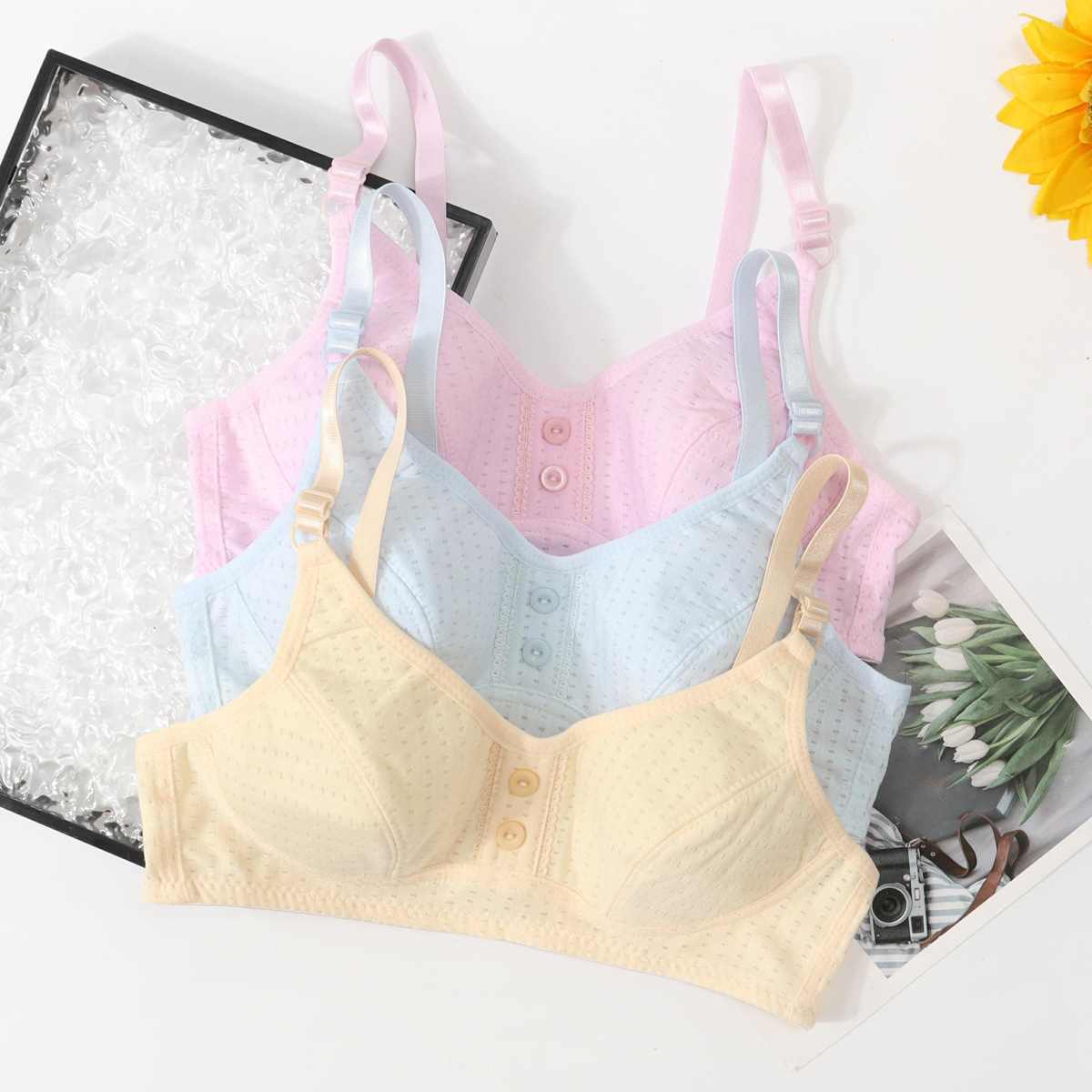 虾皮夏薄款发育期少女文胸女生胸罩初高中大学生可调节棉棉质内衣