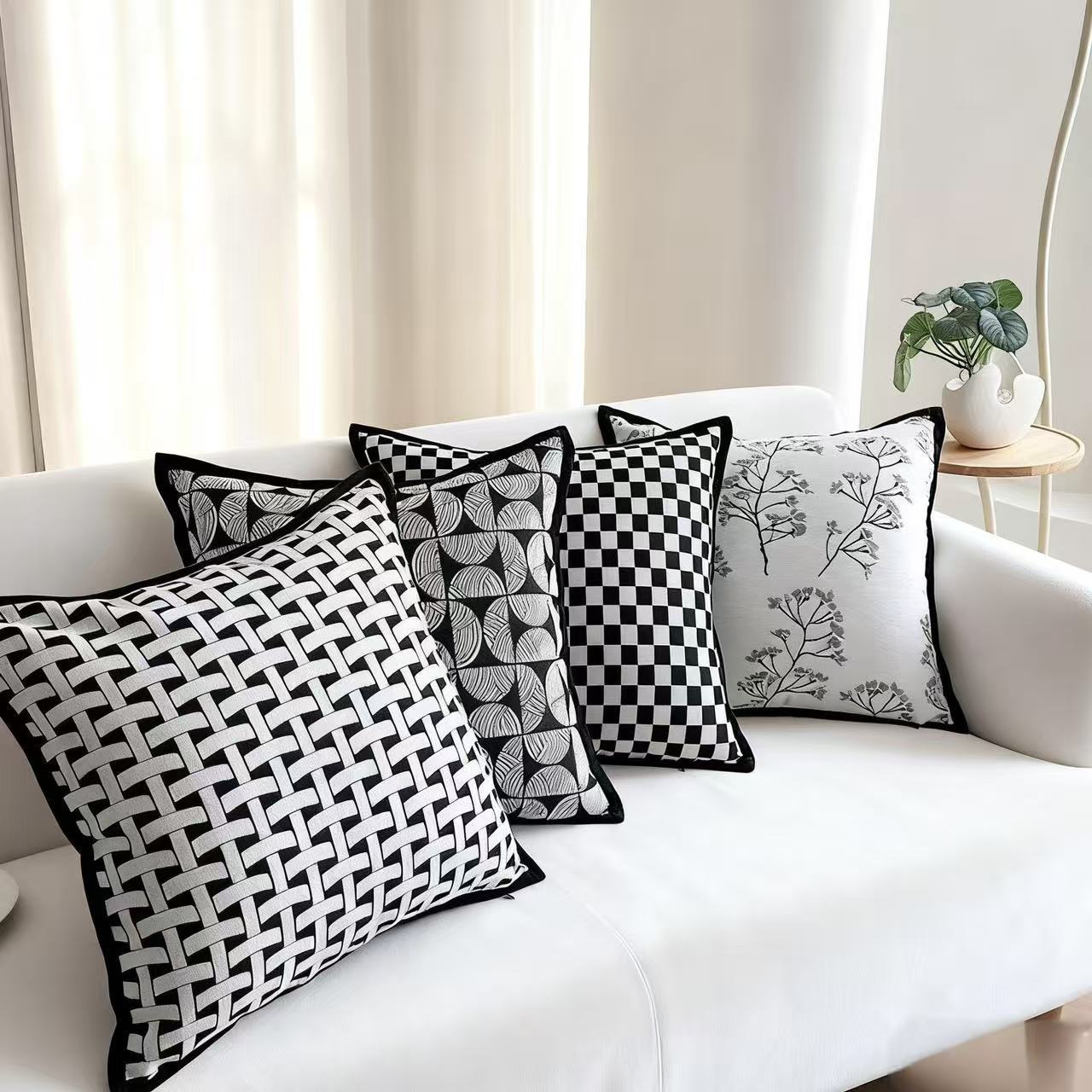 Modern InS-style striped simple luxury new high-end pillow, black and white style cushion headboard pillowcase Application Scenario
