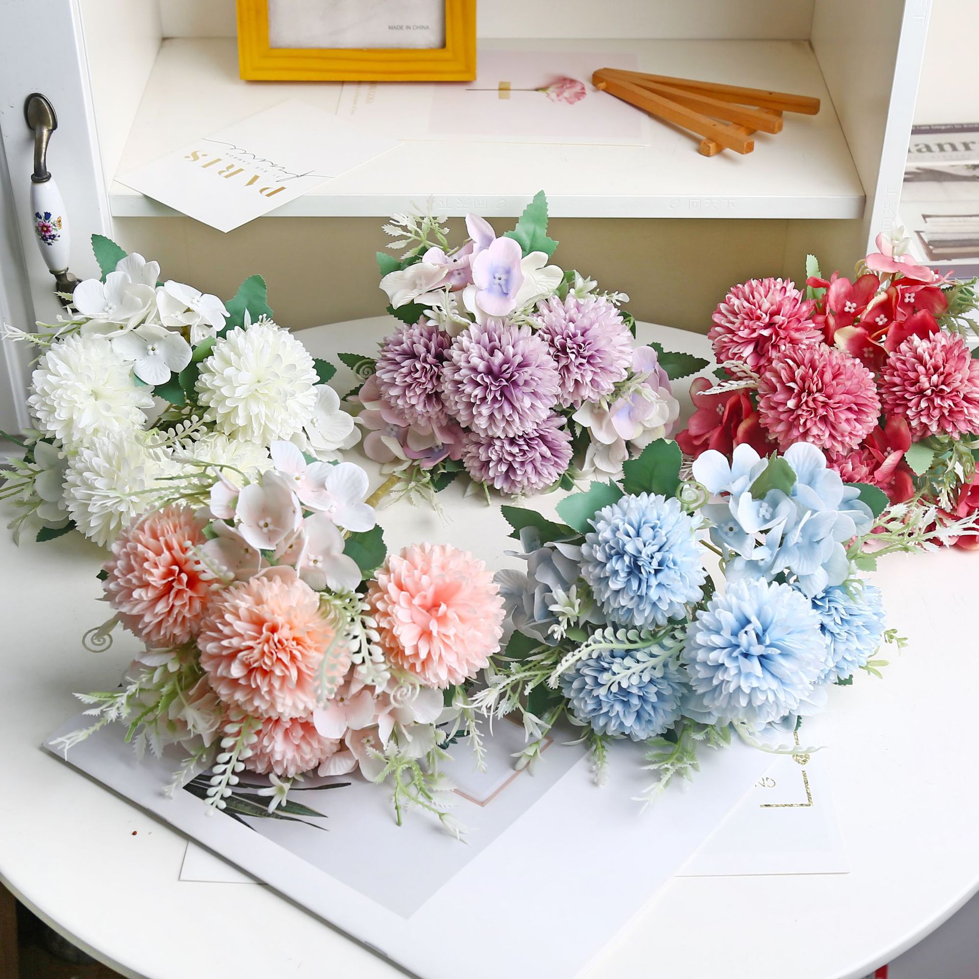 仿真花球菊组合绢花束客厅婚庆礼堂摆饰花花墙插花花环花艺假花束
