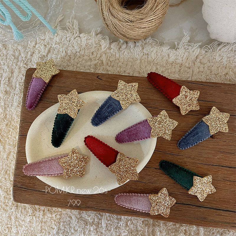 New Korean-style water drop fine sparkling five-pointed star hair clip for children, side hair break-off clip, sweet autumn and winter hair accessory