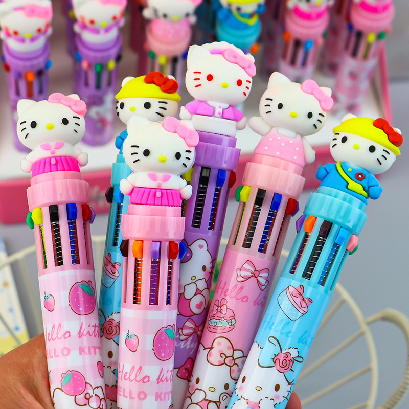 Cartoon KT Cat ten-color pen, pink girl heart ten-color Ballpoint pen, multi-color in-one, multi-functional student notebook pen Specification drawing