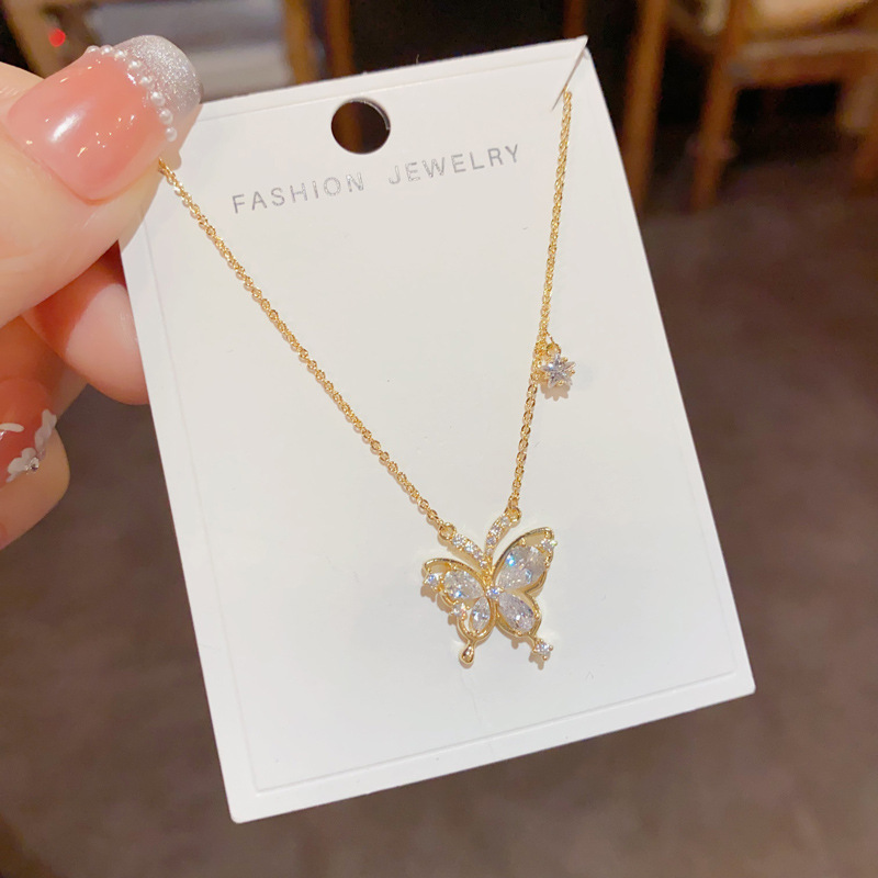 A niche, fashionable, light luxury, versatile and exquisite super sparkling zircon butterfly pendant necklace with a touch of light luxury and high-end sophistication Specification image