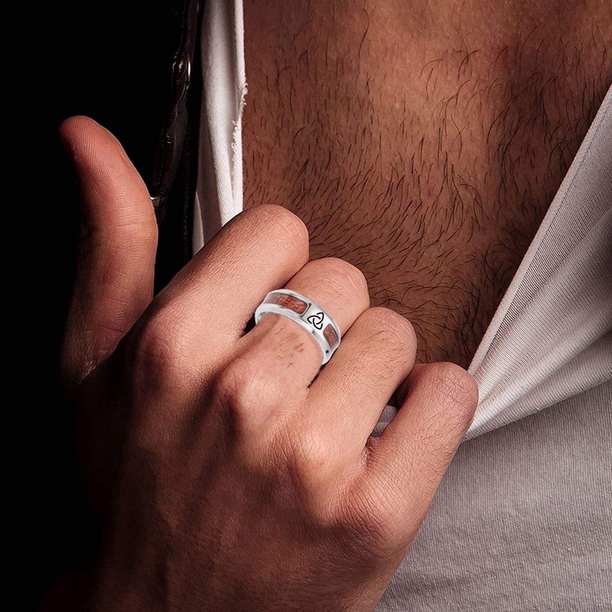 New half-circle wood grain jewelry from Europe and America, Celtic knot, Rune ring, Viking ring, Amazon new style details Picture