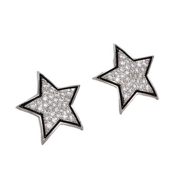 旭晖饰品新款铜锆镀真金银针气质百搭星星耳饰滴油耳钉高级感批发白底实物图