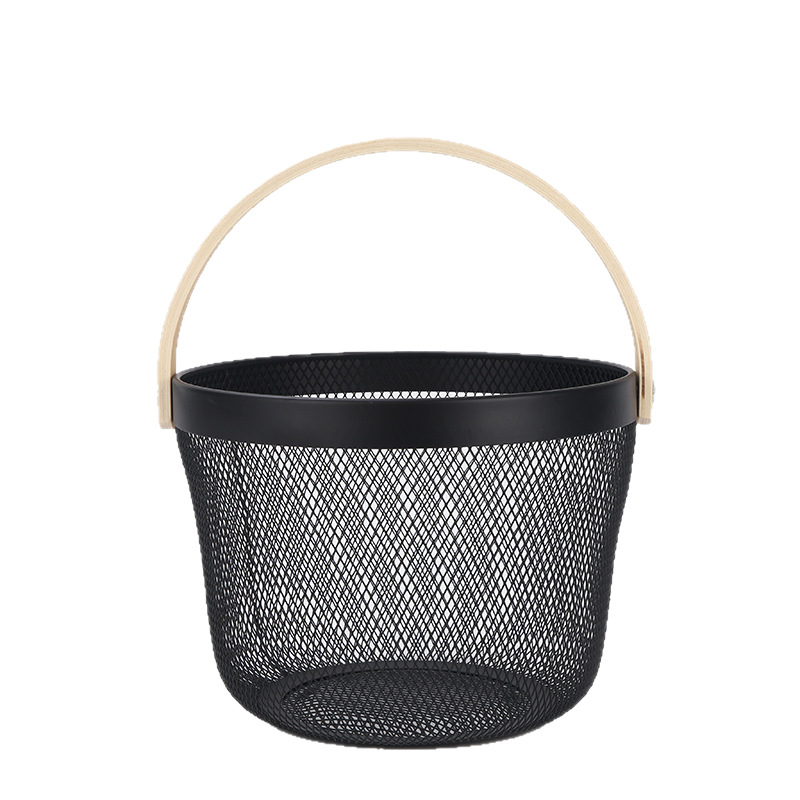 Factory direct supply storage baskets, iron art souvenir baskets, hollowed-out wooden handle fruit baskets, draining baskets and vegetable baskets Item Picture